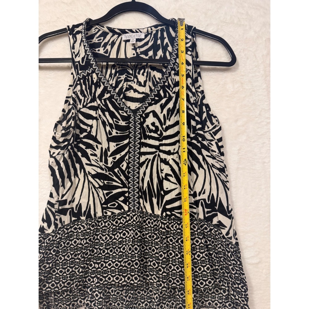 Patrons of Peace Black Ivory Mixed Print Sleeveless V-Neck Top XS 18022T - Picture 2 of 7
